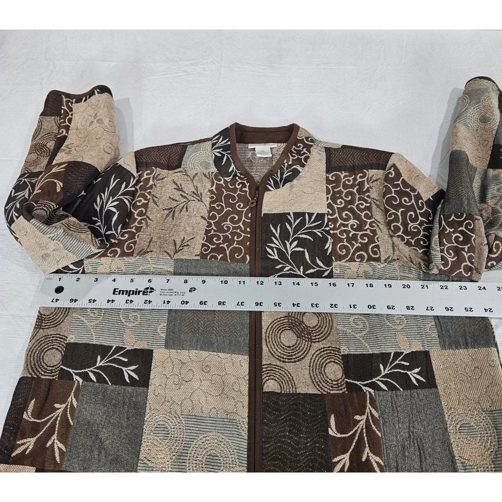 Preswick & Moore Womens XL Tapestry Patchwork‎ Zip Jacket Brown Tan Boho Floral